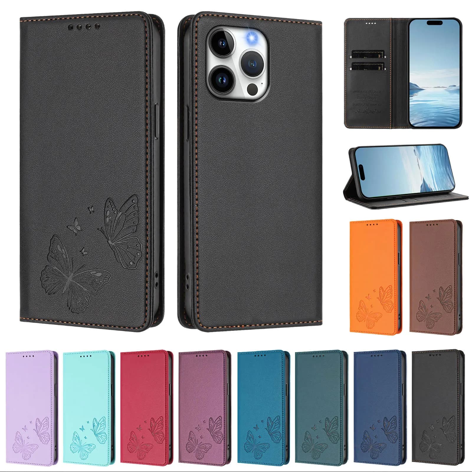 Leather Flip Wallet Case for XiaoMi RedMi A5 A4 A3 A3X Pro 4G 5G Butterfly Embossed Cover with Card Slots Magnetic Closure