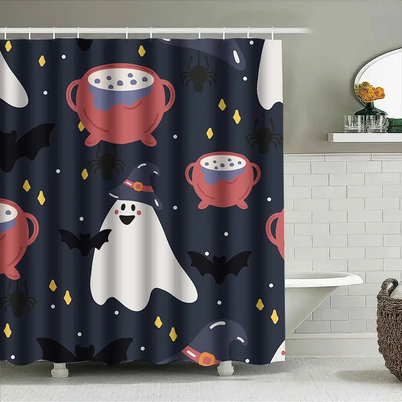 Tuniu Halloween Bat Fantasma Strega Tenda da doccia Arredamento bagno Blu scuro Regalo spettrale