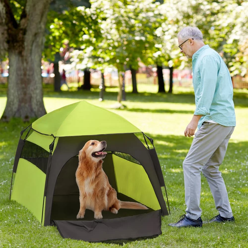 PawHut Pop Up Dog Tent for Extra Large & Large Dogs, Portable Pet Camping Tent with Carrying Bag for Beach, Backyard, Home - Green