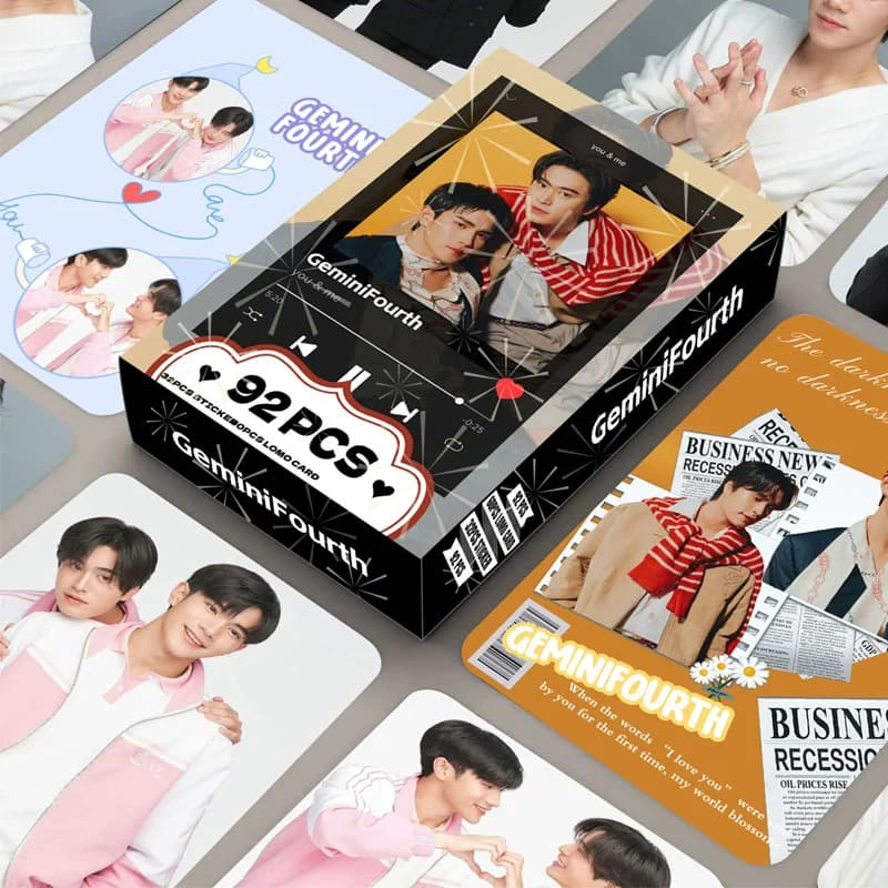 92Pcs/Set Thai Star Geminifourth Double Sided Lomo Cards with Cute Stickers BL Drama Celebrity Photocards Fans Gift