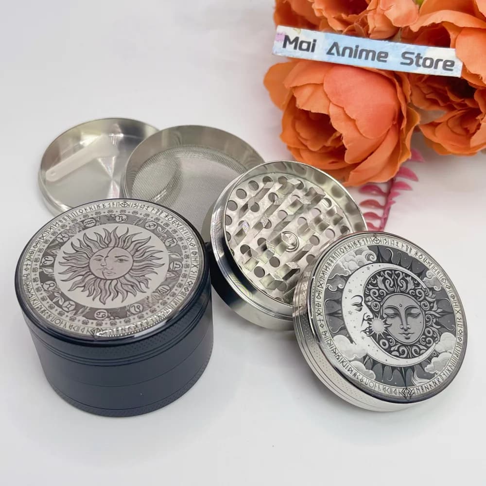 Grinder per Erbe Sun Moon da 2 Pollici, Mortaio in Metallo con Pestello, Macinino per Spezie, Tabacco, Erbe, Pepe, Sale, Macina Manuale a 4 Strati, Strumento per Fumo e Sigarette