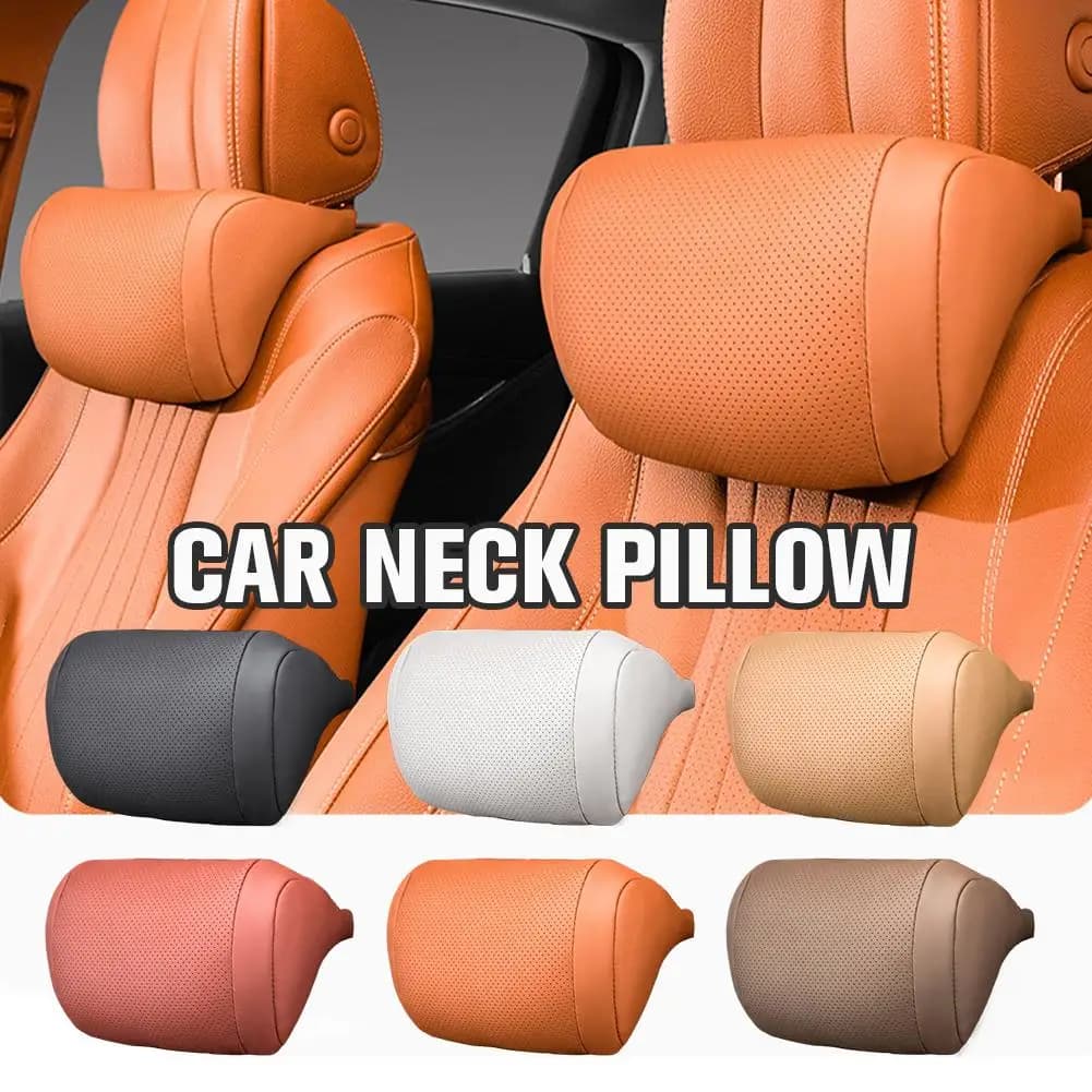 Poggiatesta e cuscino per il collo in pelle per auto - Cuscino per poggiatesta con supporto lombare per auto per Tesla, Audi, Maybach