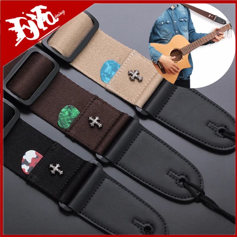 Nuova cinghia per chitarra elettrica acustica Folk Guitarra cinghie per cintura cinghie per chitarra incrociate Vintage Pick Pocket accessori per chitarra 2023