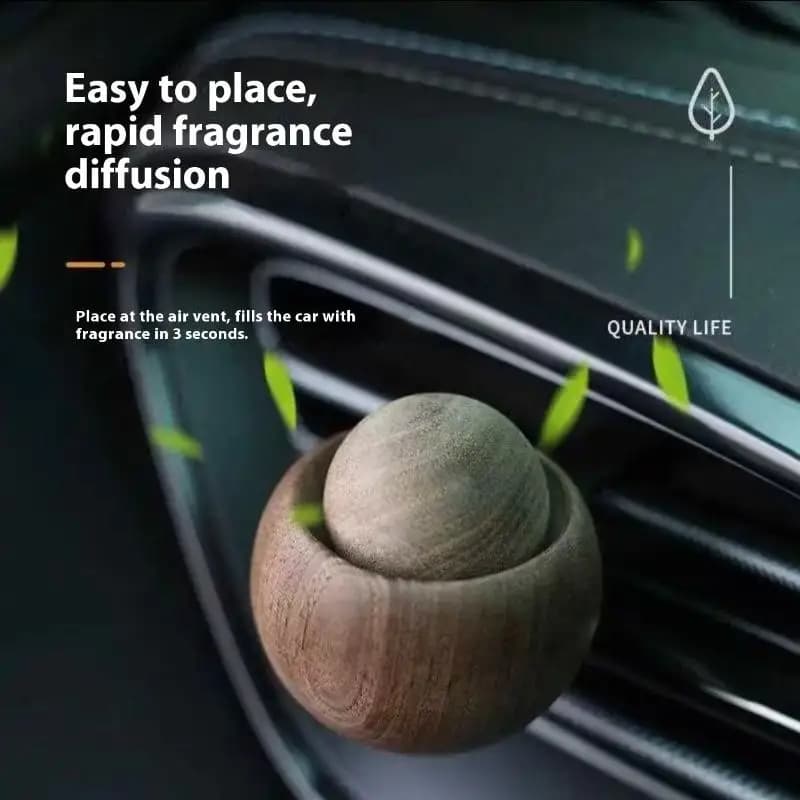Diffusore sferico di oli essenziali per auto in legno - Dispenser di fragranze naturali (doppio uso per auto/casa/camera da letto)