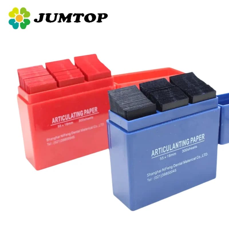 JUMTOP 300 Pezzi Carta Articolatrice Dentale con Custodia, Strisce per Impronta a Doppia Faccia 55*18mm, Materiale per Sbiancamento Denti