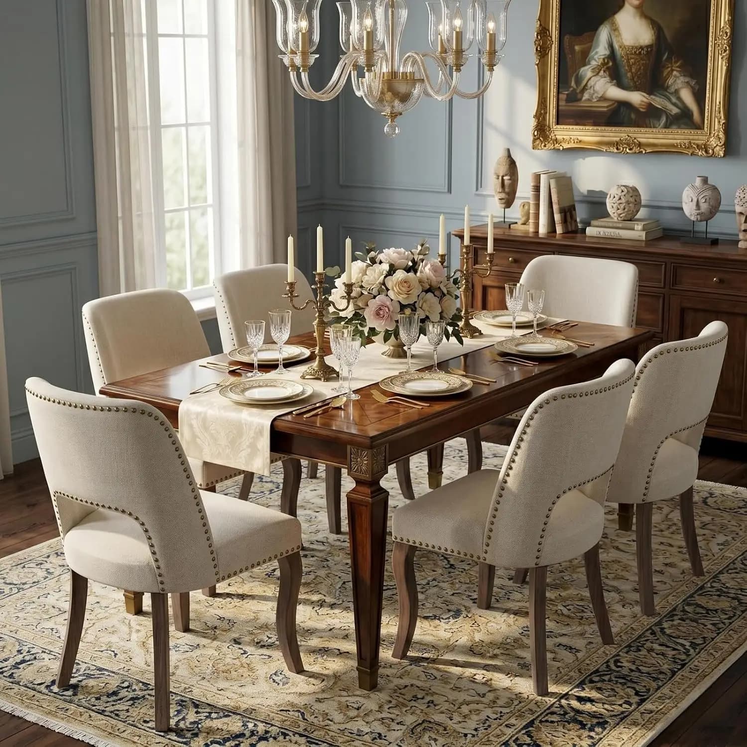 Dining Chairs Set of 6, Upholstered Fabric Kitchen Chairs with Solid Wood Legs, Mid Century Modern Dining Room Chairs, Custom