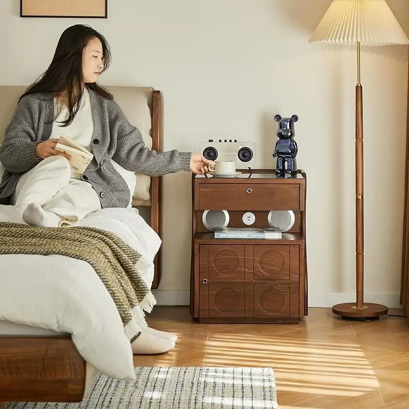 noce nera, comodino, comodino per camera da letto domestica, armadietto intelligente, serratura per impronte digitali in legno massello, armadio portaoggetti