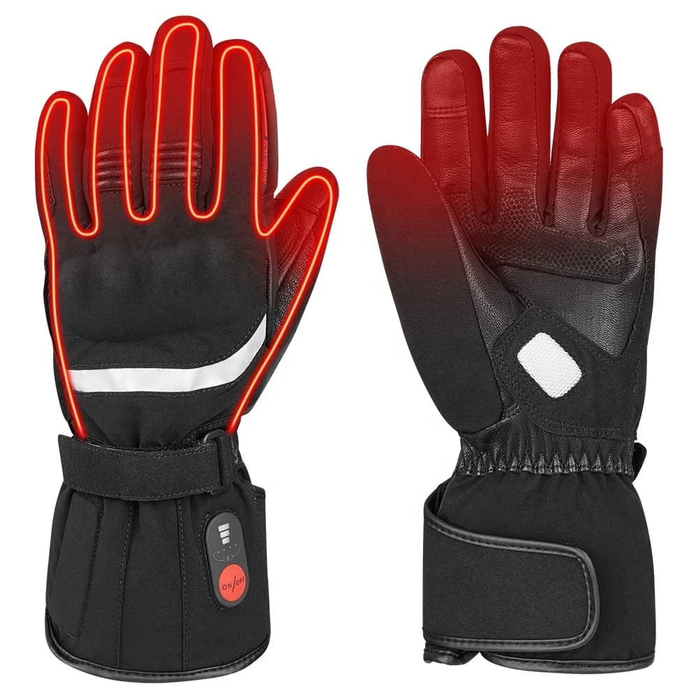 Adjustable Windproof Leather Material Outdoor Sports Winter Cycling Bicycle Riding Heated Motorcycle Gloves