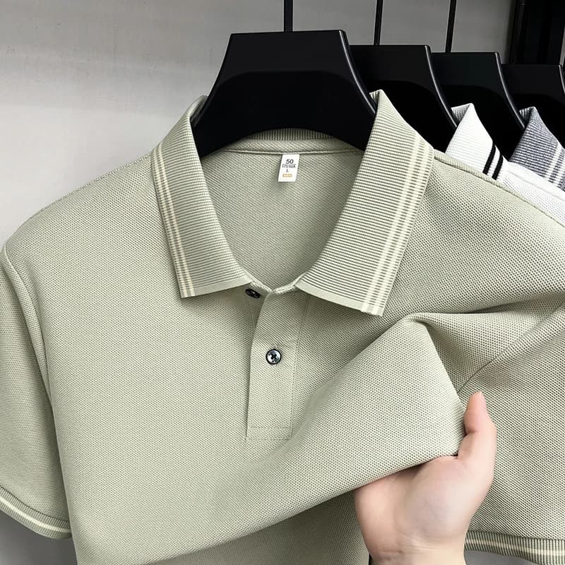 100% pure cotton short sleeve polo shirt summer fashion striped design men's T-shirt high-end brand Korean casual breathable top