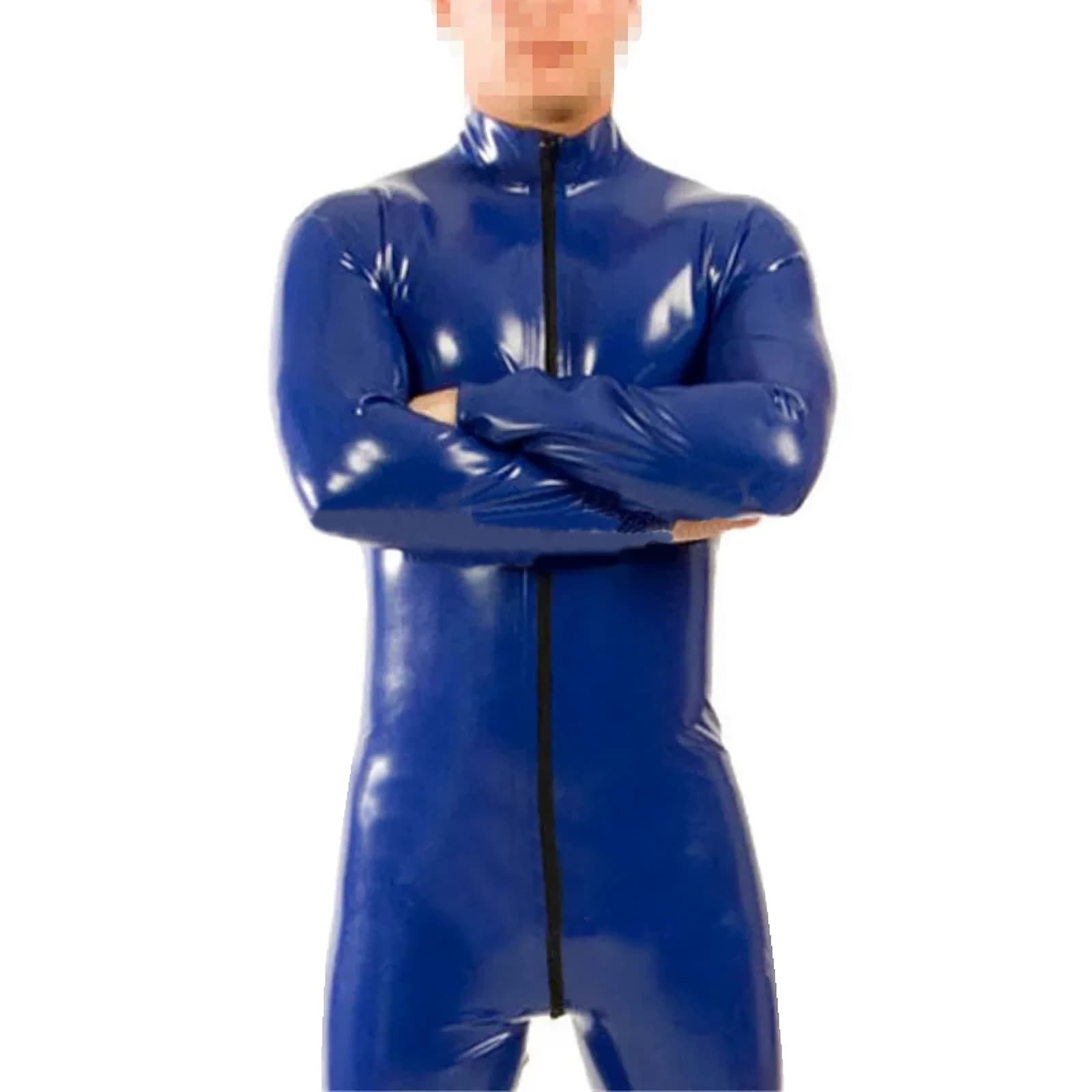 Tuta in lattice blu scuro con cerniera frontale da uomo (senza calzini) fatta a mano S-LCM115