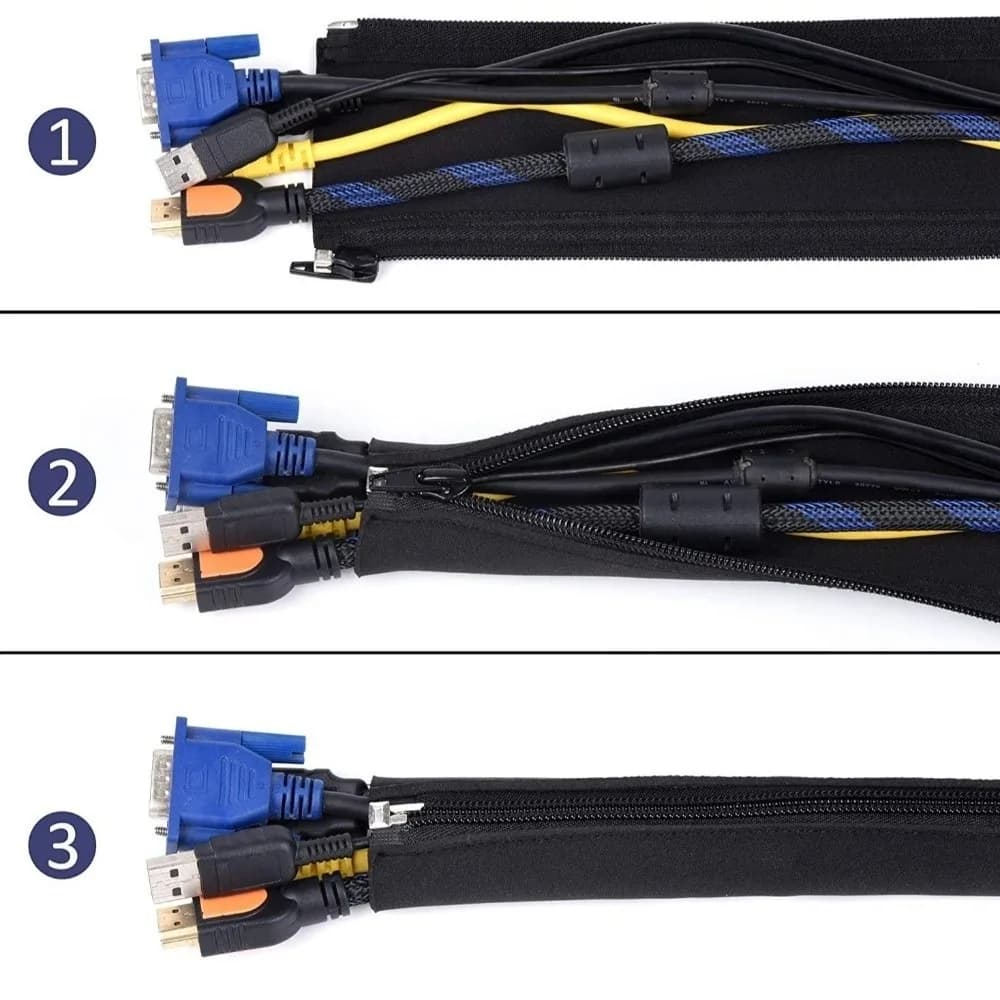 Cavo dati Avvolgicavo da 50 cm Copertura per riporre cavi con cerniera in neoprene Tubo in nylon Protezione per cavi Gestione dei cavi del computer