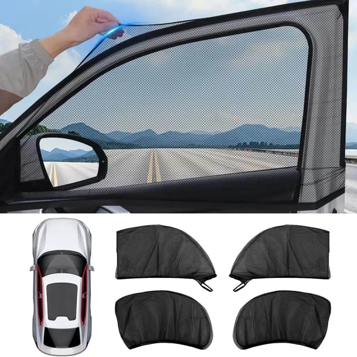 4-Piece Set of Car Sunshades, Anti-Mosquito Insulation Sunshades, Car Window Glass Sunscreen, Privacy Shade Curtain Thickened