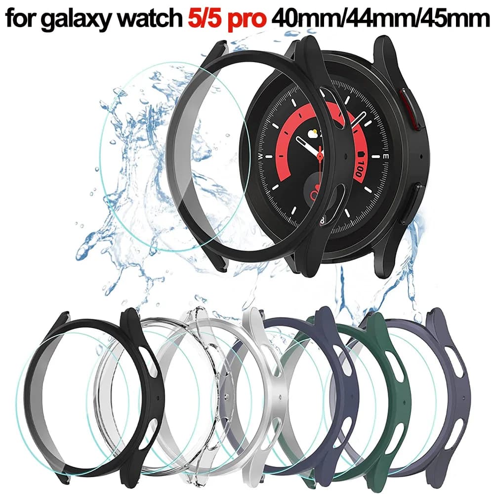 Cover + vetro temperato per Samsung Galaxy Watch 5/5 Pro 45mm custodia protettiva per schermo impermeabile per PC per Galaxy Watch 5 40mm 44mm