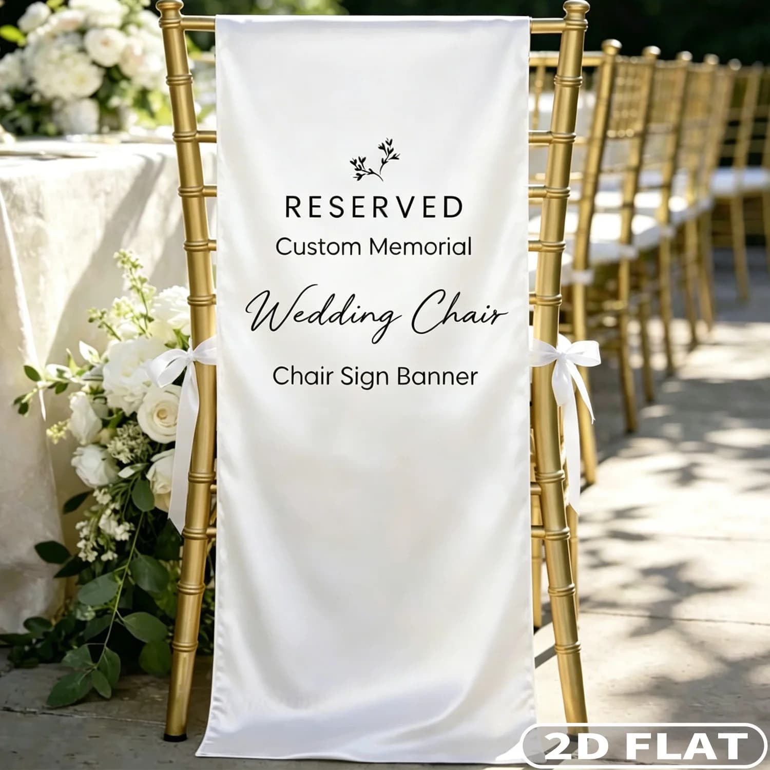 1pc Custom 2D FLAT Satin Memorial Wedding Chair Banner In Loving Memory, Reserved Seat Sign, Custom for Wedding, Funeral