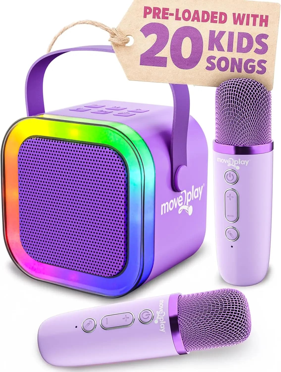 Macchina per Karaoke per Bambini con 2 Microfoni, Bluetooth, Oltre 20 Canzoni - Regalo per Bambini e Bambine dai 3 ai 7 Anni