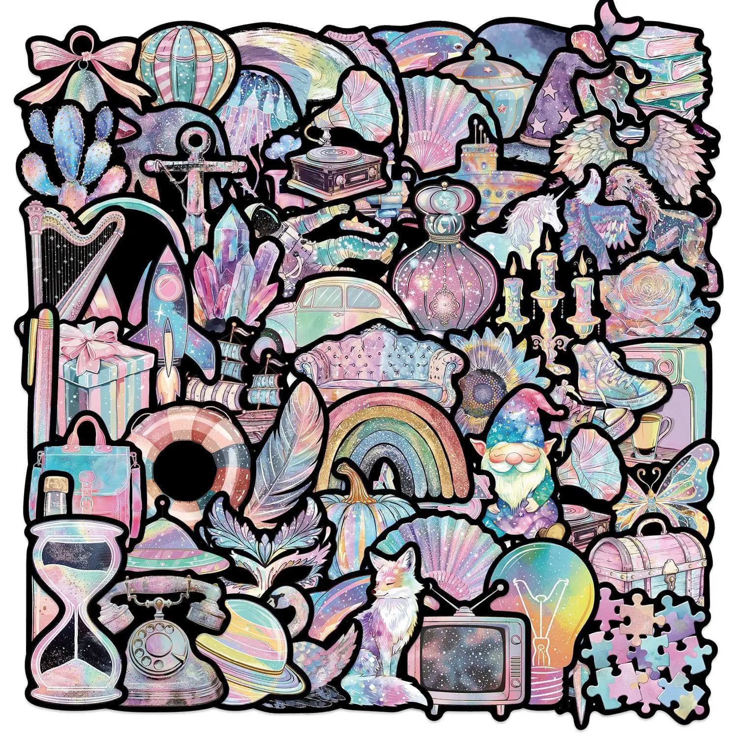 50/100 Pezzi Adesivi Impermeabili Neri Viola Effetto Illusione Ragazza Graffiti Decorativi per Chitarra, Notebook, Bagagli, Fai da Te, Cancelleria