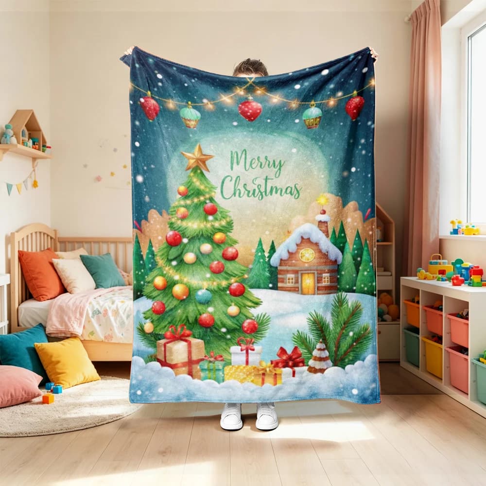 Christmas Santa and Dog Flannel Throw Blanket for Sofa Bed Car, Season Machine Washable Cozy Gift for Family Holiday Gift best