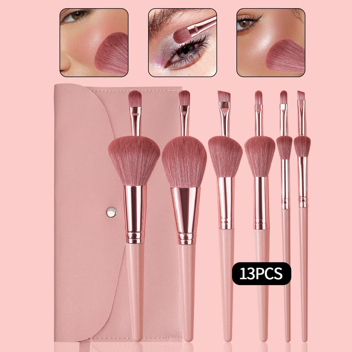 Il set di pennelli per trucco viso da 13 pezzi viene fornito con una busta portatile, una custodia per pennelli per trucco, pennelli per fard, fondotinta e eyeliner