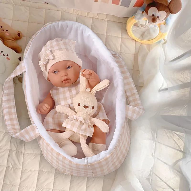 Baby Doll 14 pollici/35 cm vestiti simpatico coniglio con cesto a pelo Bebe Reborn Doll bambini bambola appena nata rilassante per il miglior regalo delle ragazze