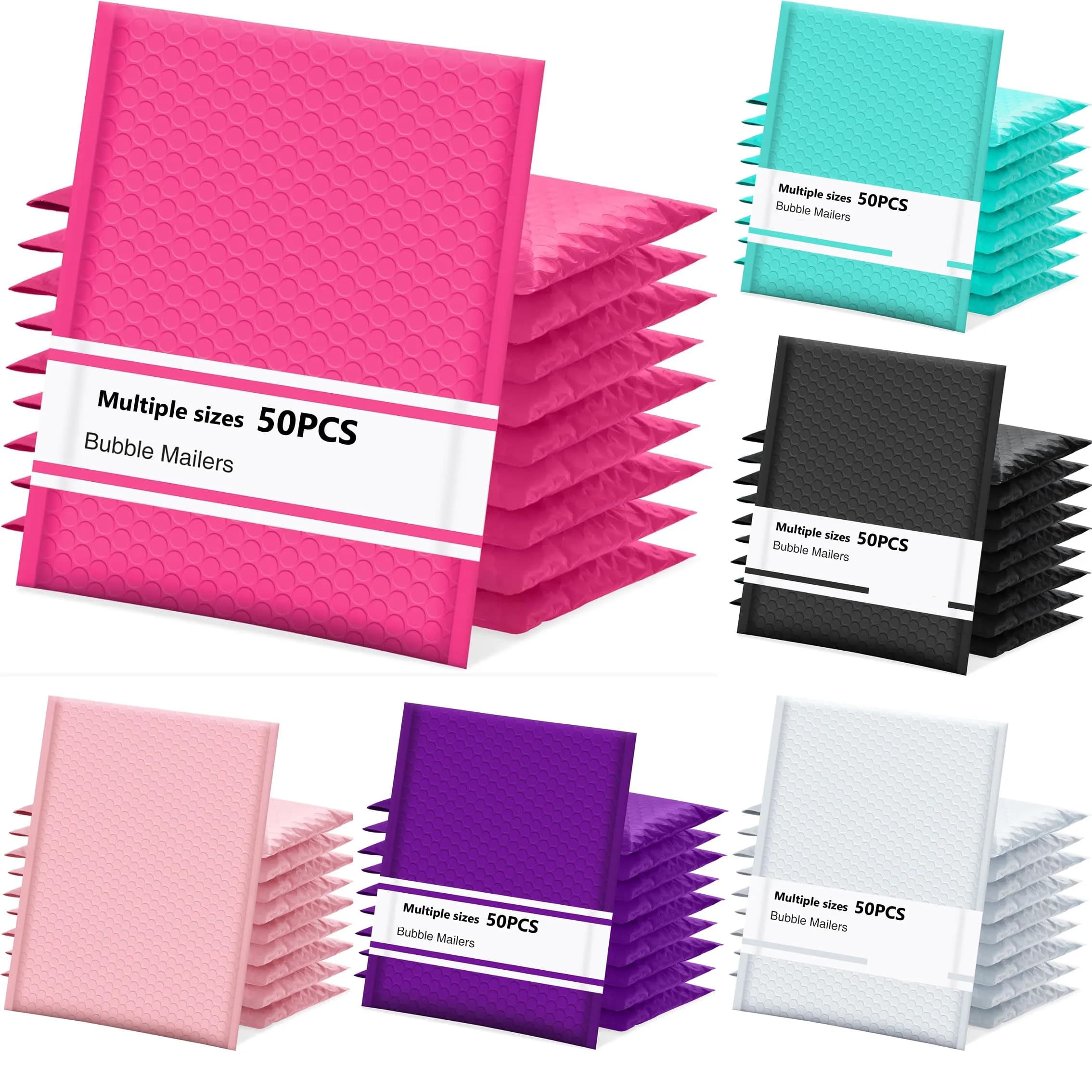 50 Pcs Multi Colors Bubble Mailer Bubble Padded Mailing Envelopes Mailer Poly for Packaging Self Seal Shipping Bag
