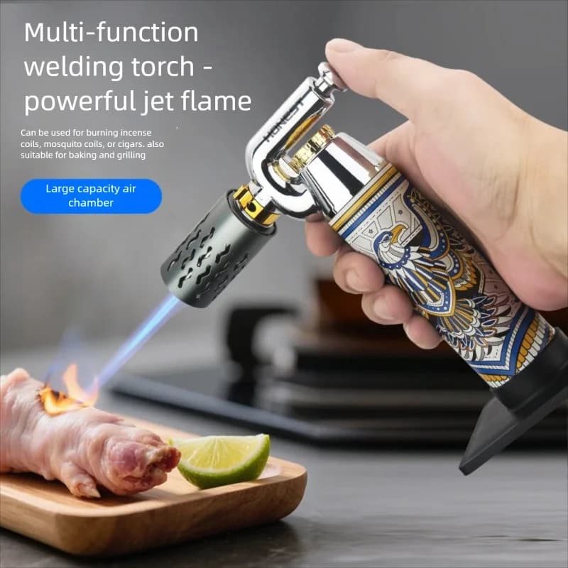 Accenditore antivento con torcia a getto ad alta temperatura per sigari, moxibustione, barbecue, accendino per saldatura professionale