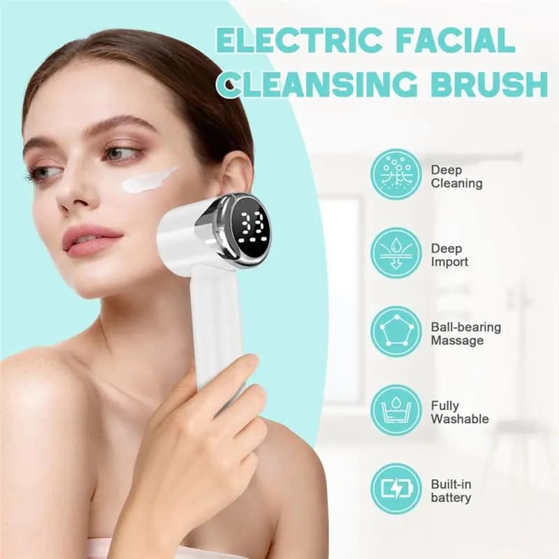 2025-Electric Facial Cleansing Brush Rechargeable Face Scrubber Exfoliating Skin Care Deep Cleaning Massage Tool