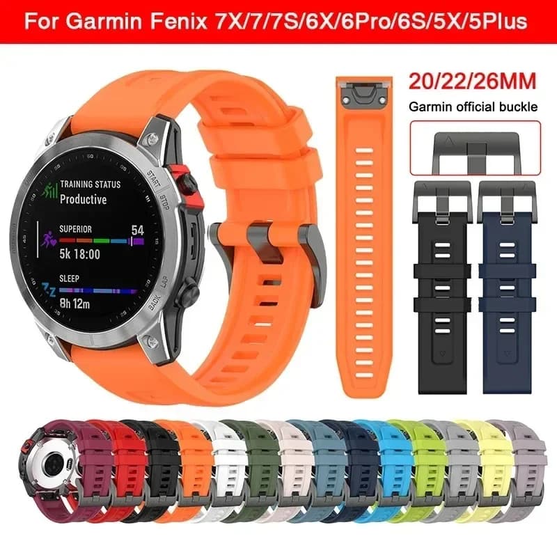 26 22 20mm Silicone Watch Strap for Garmin Fenix 6X 6S Pro 7X 7X 7 Strap Easyfit Fenix 5 5X 5S Plus Bracelet Smartwatch