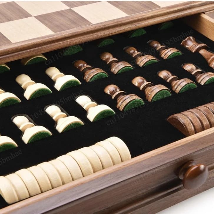 Walnut solid wood chess checkers set drawer/high-end solid wood chess box
