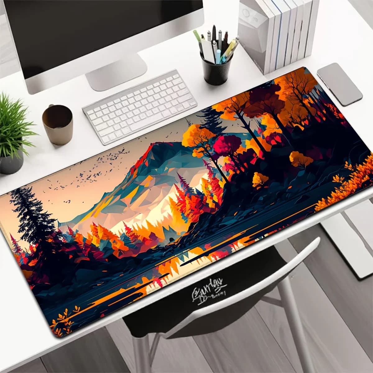 Tappetino da Scrivania Grande con Motivo Montagna Autunnale, Base Antiscivolo in Gomma, Tappetino per Mouse da Gaming per PC e Ufficio
