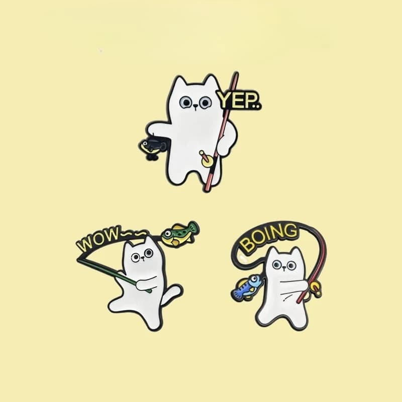 Creative Cartoon Cat Fishing Metal Brooch Pin Decorative Badge For DIY Clothing Accessory Bag Hat Scarf T-shirt Jeans Decoration