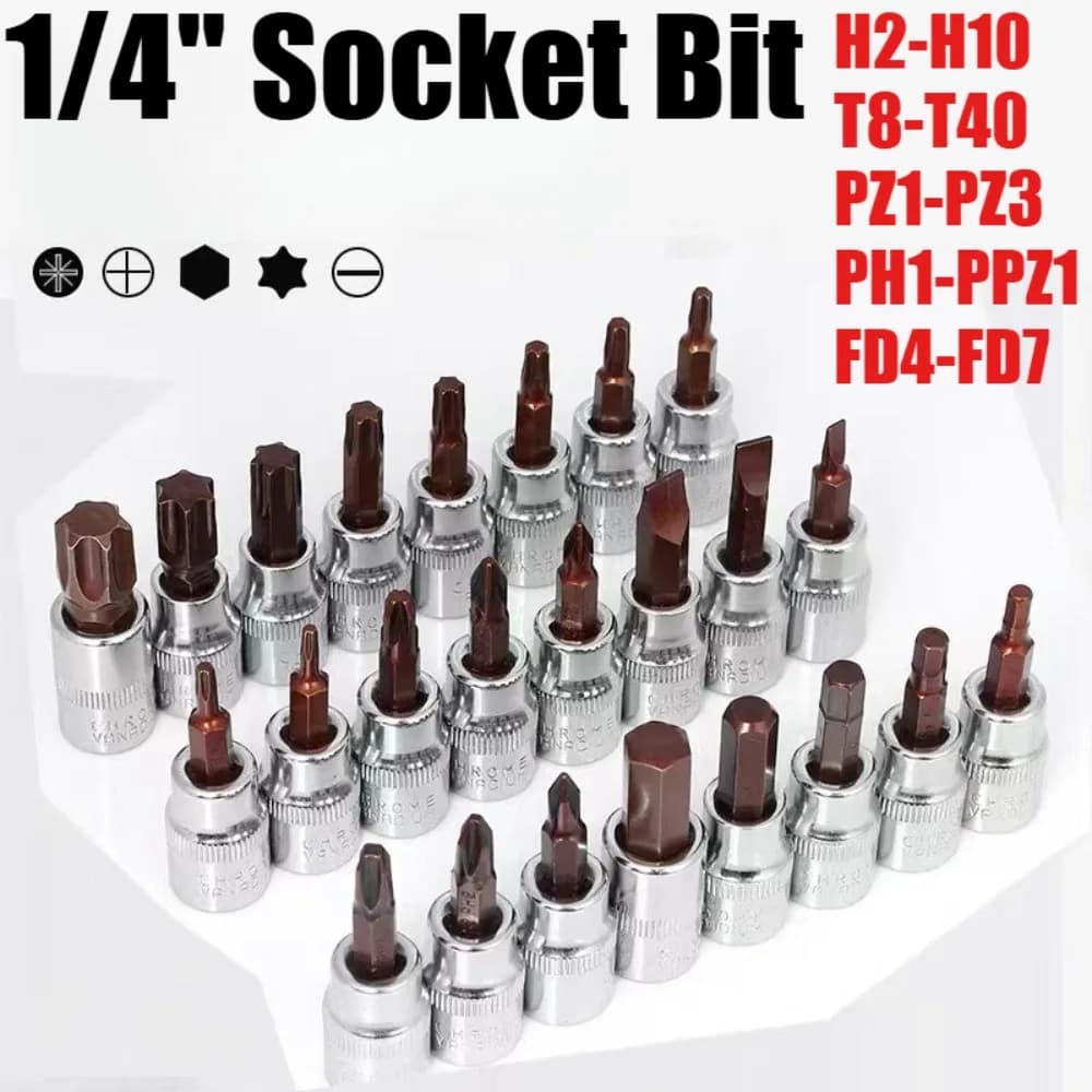 5 pcs drill bits Torx 1/4 inch tools with compass head T15 T20 T25 T30 T40 key compass adapter manual tools