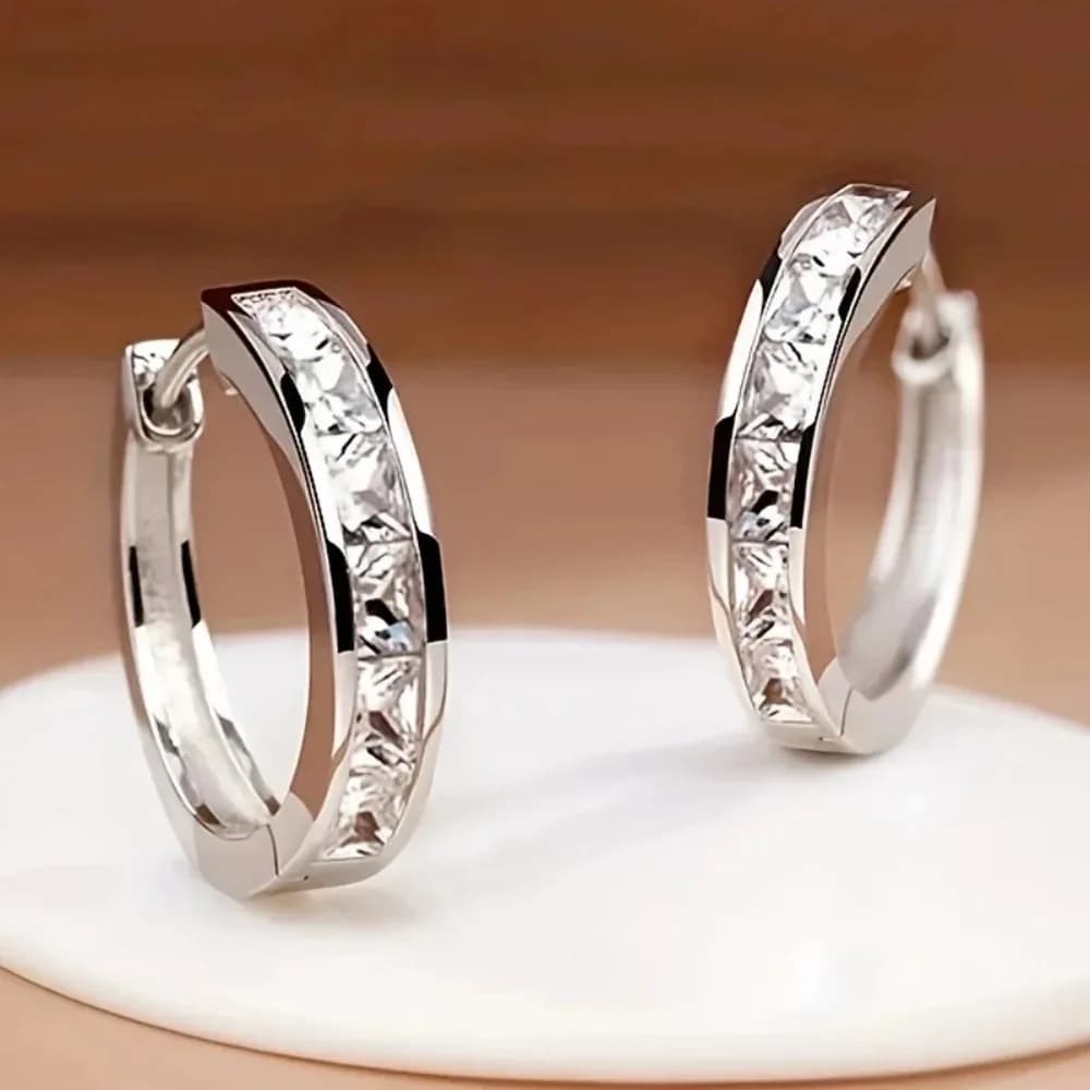 Women's Hoop Earrings with classic Huitan design, with square zircons, simple and elegant feminine accessories, versatile jewelry
