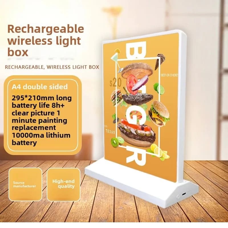 Porta segnaletica a LED da tavolo A4 A5 Scatola luminosa pubblicitaria da tavolo carica tramite USB Porta menu illuminato durevole per negozi Bar Hotel