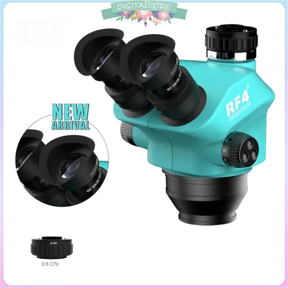 Microscopio stereo trinoculare con zoom continuo RF4 7-50X Oculare WF10X/22mm adatto per strumento microscopio per saldatura PCB per telefono cellulare