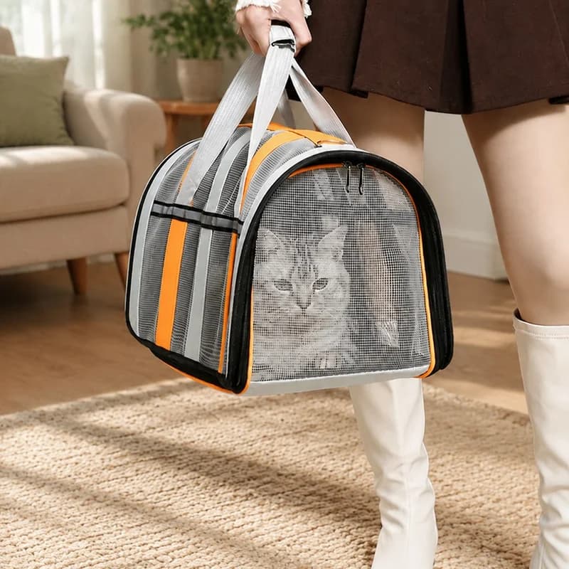 Lightweight Foldable Mesh Travel Carrier for Small to Medium Pets, Portable Handbag for Cats and Dogs
