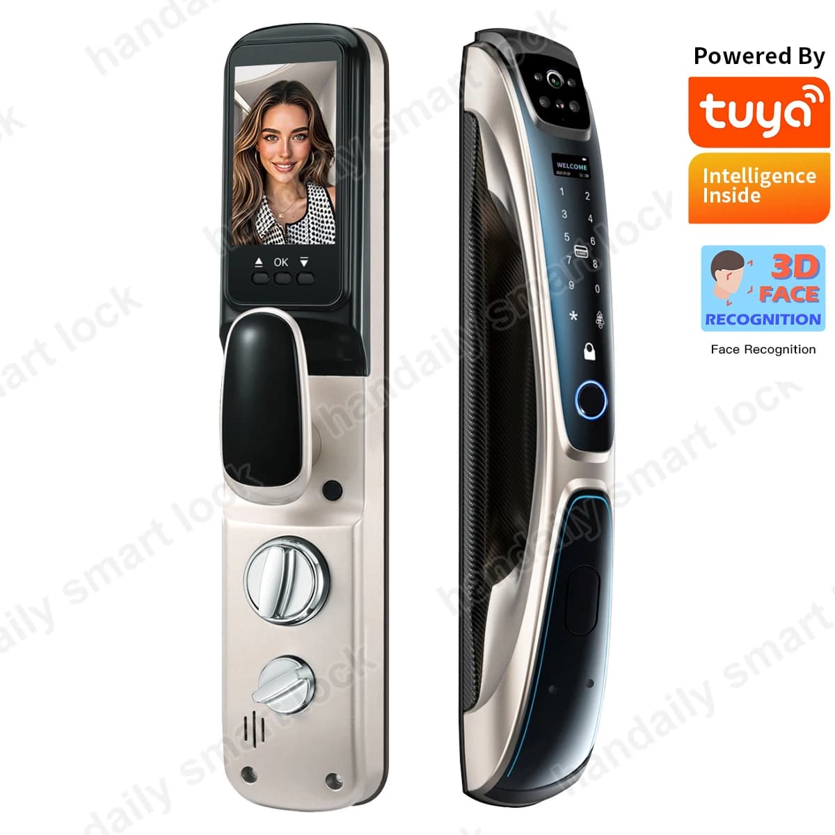 Videocitofono elettronico domestico Tuya Blocco riconoscimento facciale con impronta digitale digitale Cerradura Inteligente Serratura intelligente con fotocamera