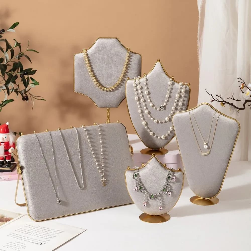 New Velvet Jewelry Display Stand Cloth Green Necklace Organizer Double-Sided Necklace Shelf Jewelry Shop Window