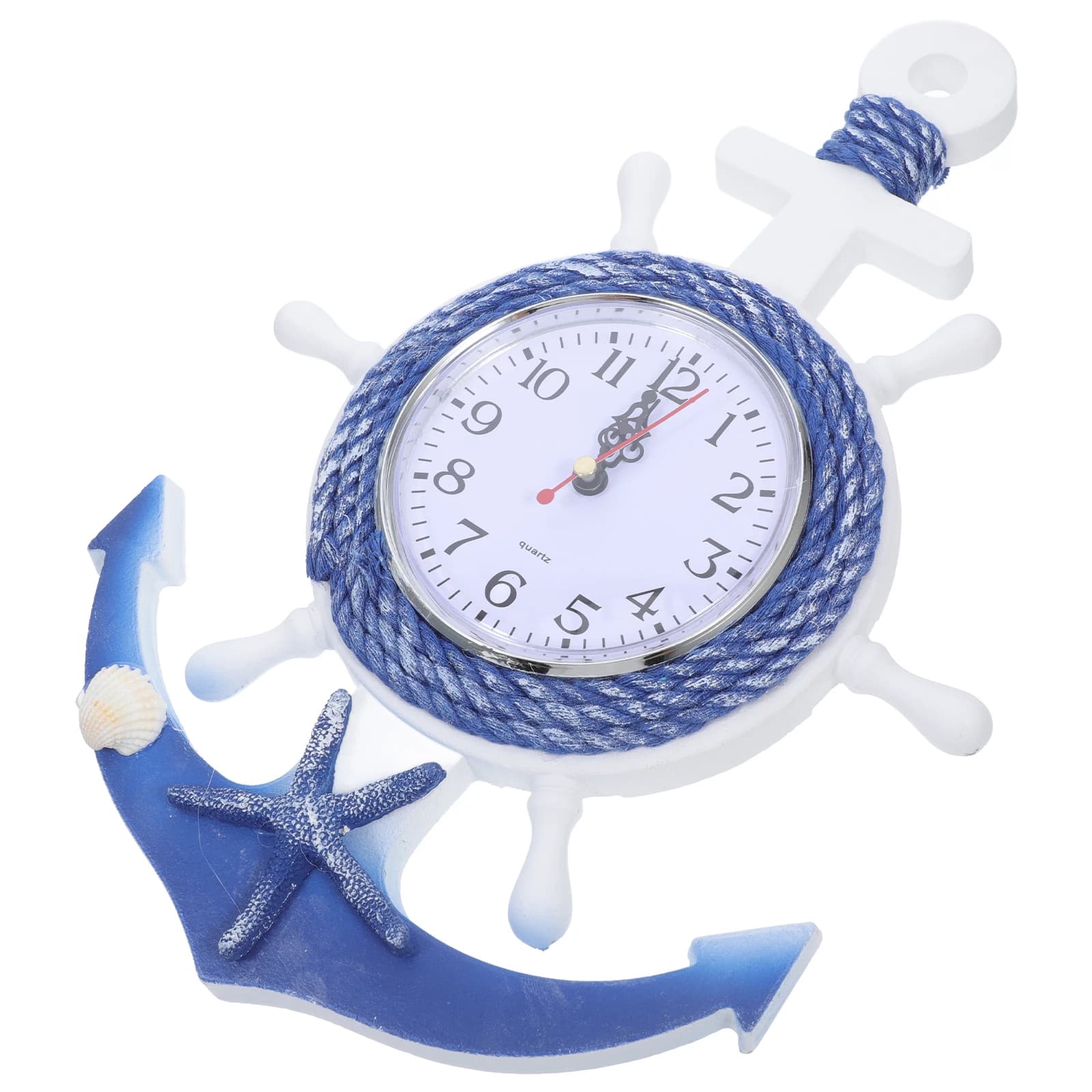 Orologio da parete da appendere con ancoraggio per barca Orologio da parete con stella decorativa in plastica in legno stile mediterraneo per soggiorno camera da letto