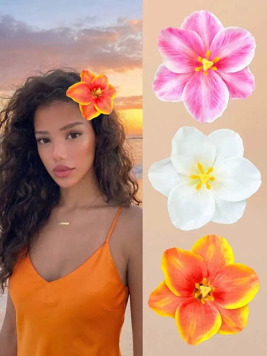 Tropical Hibiscus Flower Hair Clips For Beach Party Wedding Summer Vacation Travel Photography Festival Birthday