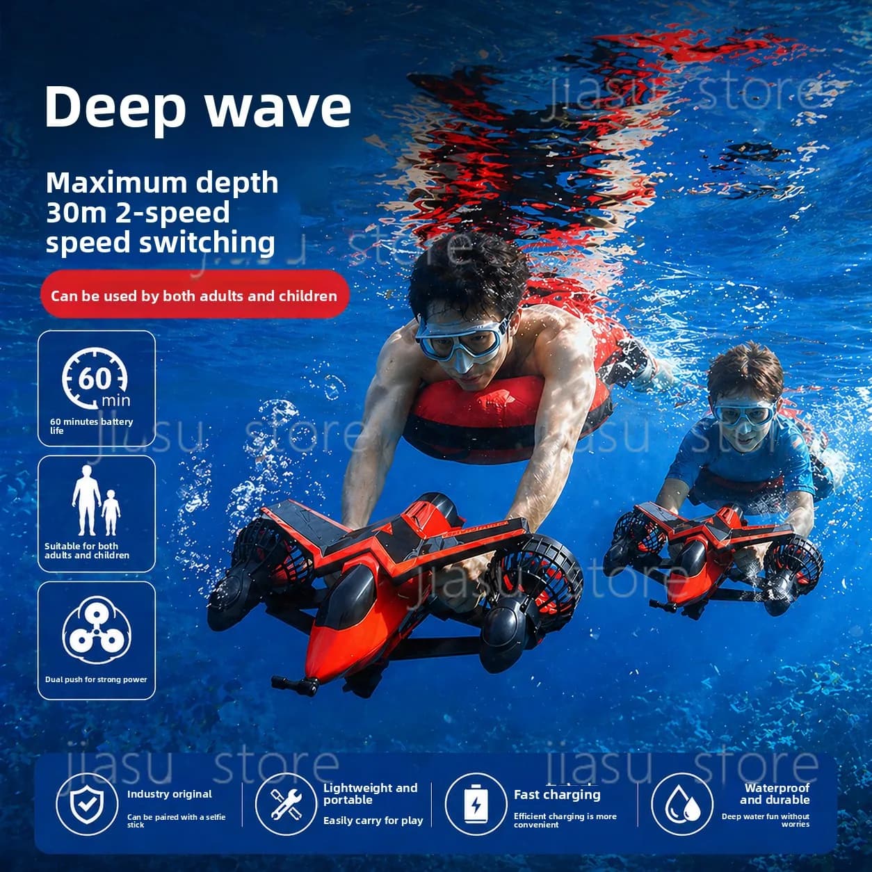 Propulsore Subacqueo da 1000W, Scooter Marino Portatile per Snorkeling, Immersioni ed Esplorazione Subacquea di Spiagge e Isole