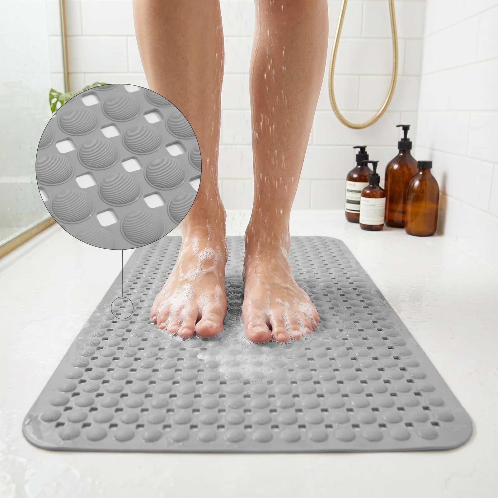 Tappetino da Bagno Antiscivolo BATHLUX in PVC con Puntini e Strisce, con Ventose e Fori di Drenaggio, Rapido Assorbimento per Doccia e Vasca