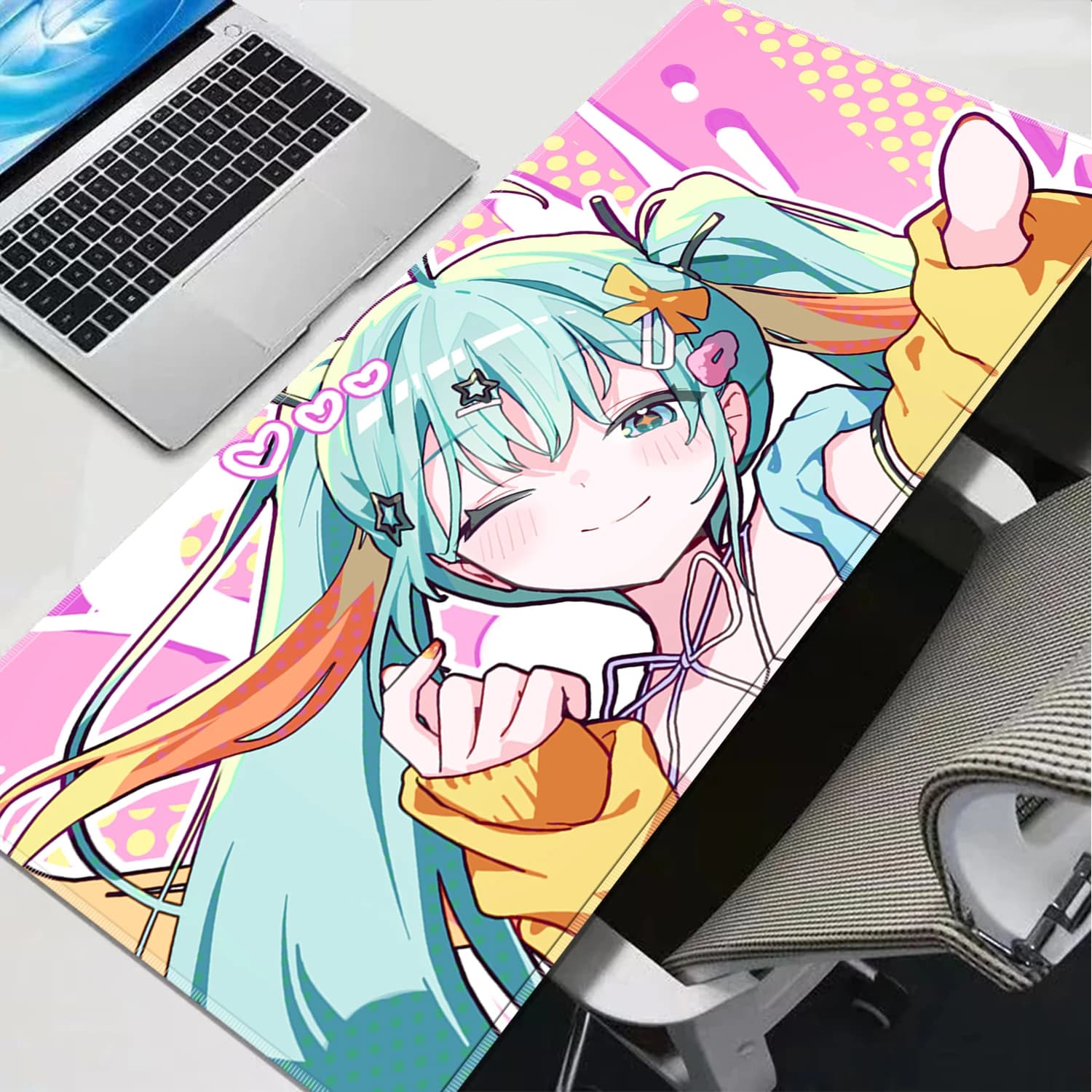Tappetino per Mouse da Gaming Anime Hatsune Miku, Base Antiscivolo in Gomma, Poggiapolsi per Tastiera Computer, per Ufficio e PC