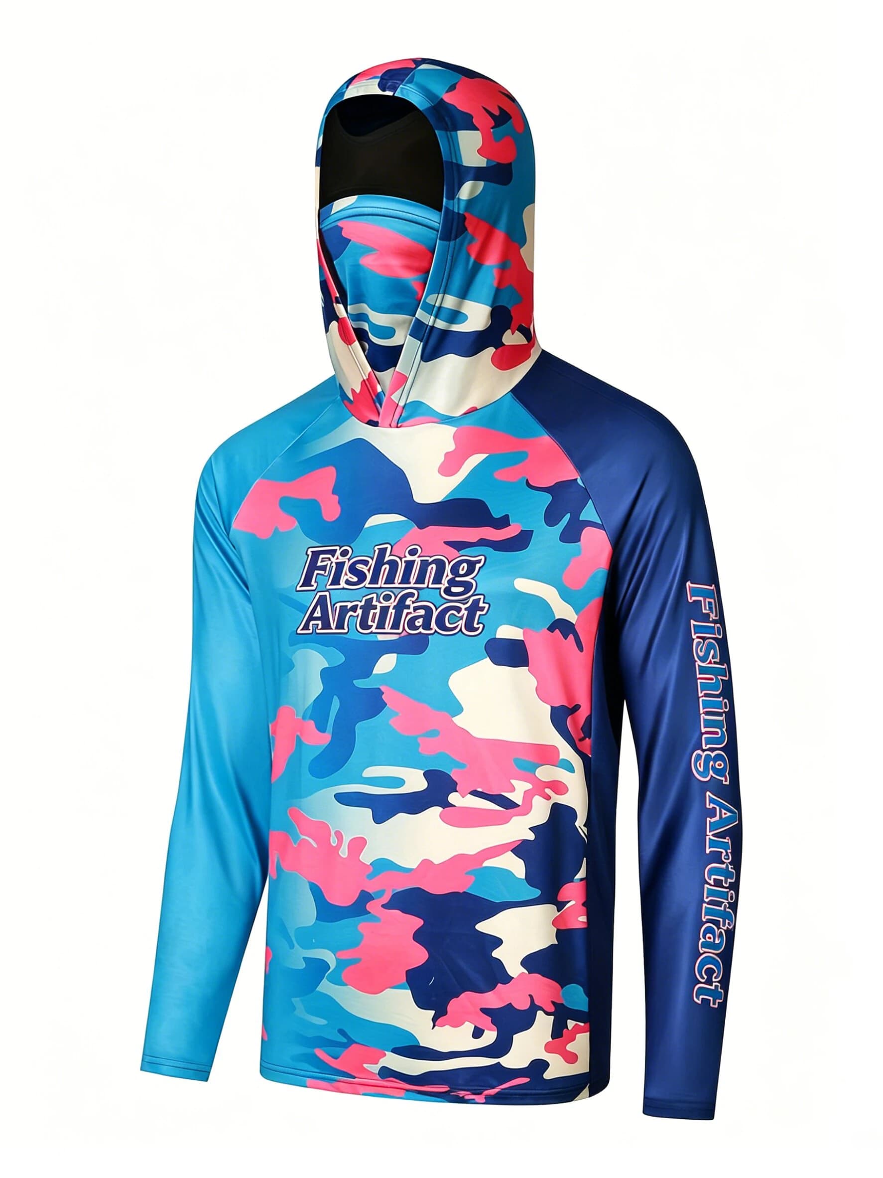 UV Protection Men's Fishing Hoodie with Face Mask, UPF 50+ Quick Dry Breathable Long Sleeve Performance Shirt