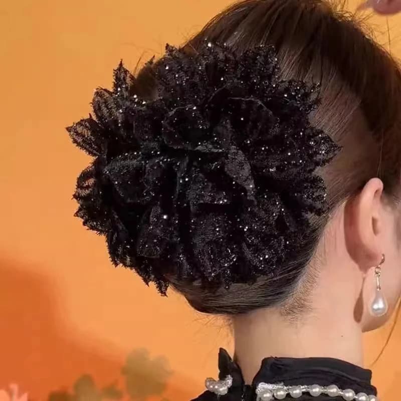Sofisticato fermaglio per capelli con fiore a rete nera, fermaglio per coda di cavallo con squalo, fascinator, delicato ornamento floreale per capelli con artiglio per capelli
