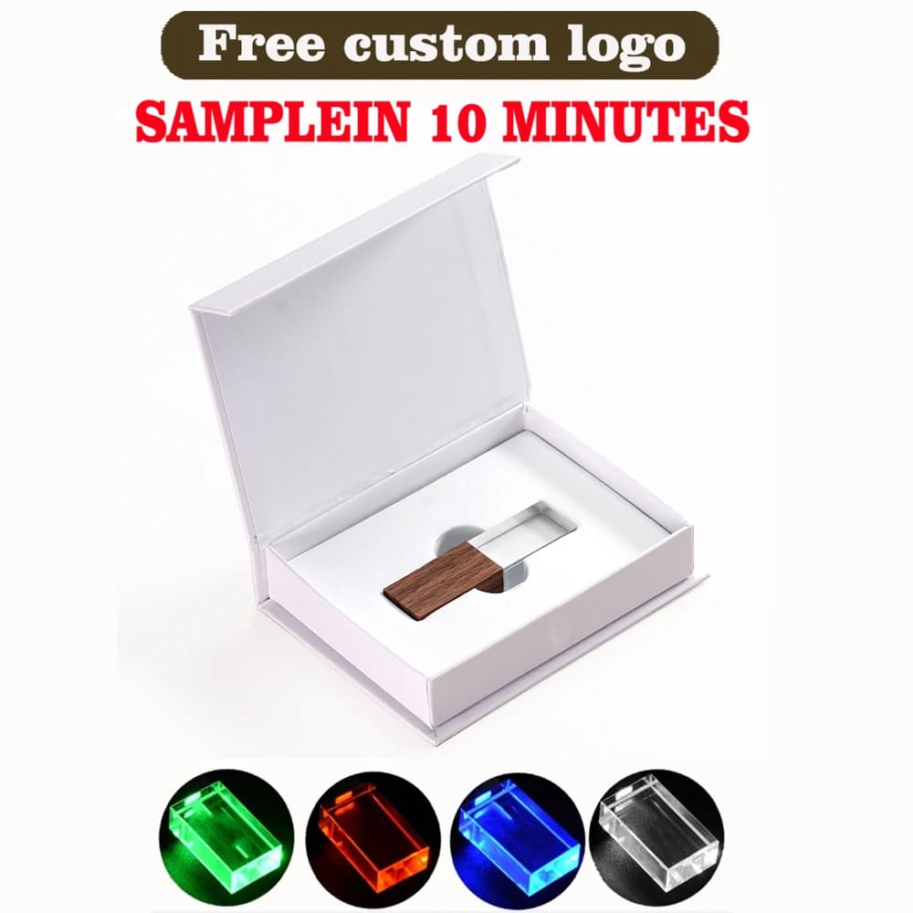 Chiavetta USB in cristallo di legno 128 GB Logo personalizzato gratuito Pen Drive 64 GB Memory Stick regalo di nozze 32 GB con chiavetta USB LED 16 GB 8 GB