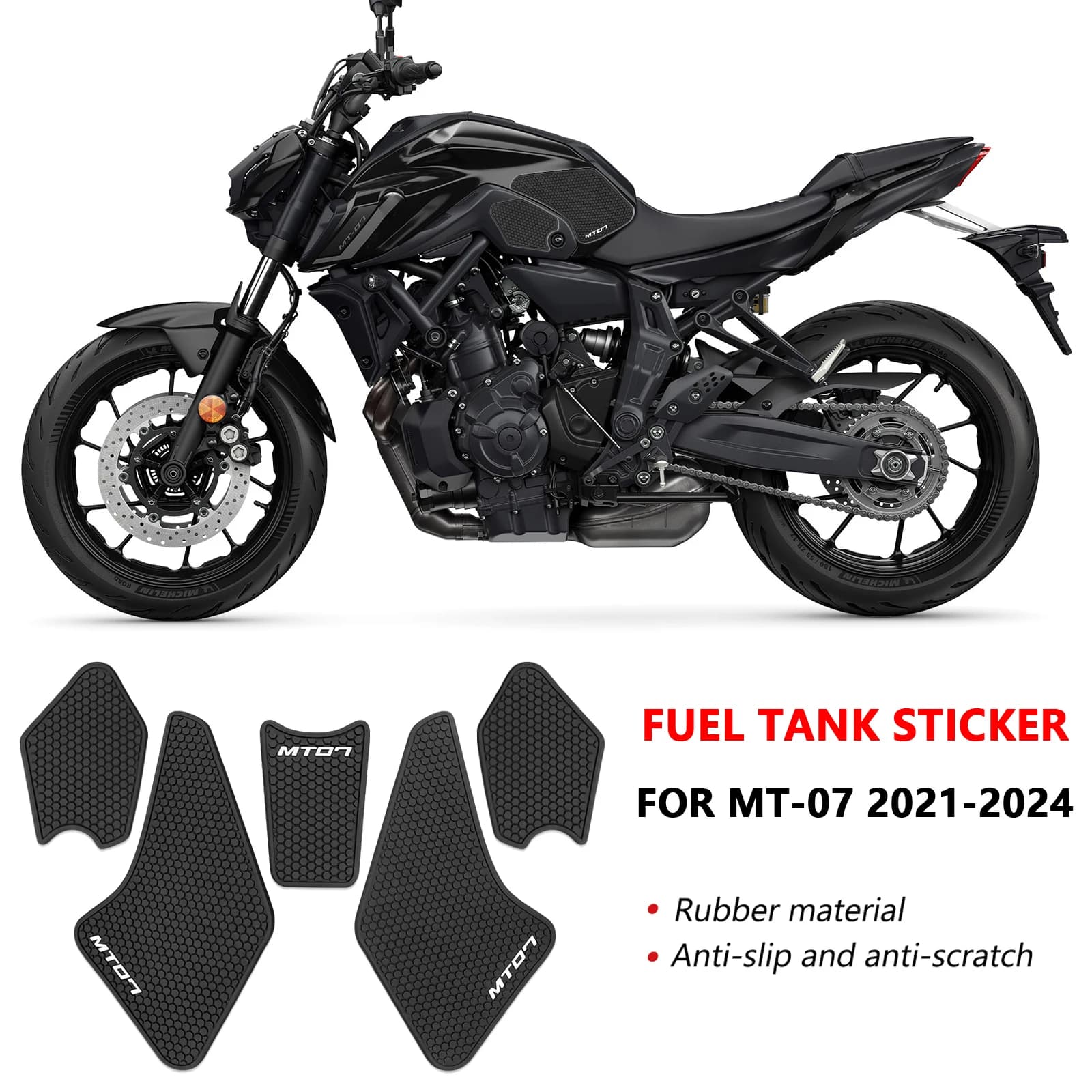 For MT 07 MT 07 MT-07 2021-2024 Fuel Tank Stickers Motorcycle Tank Pads Fuel Tank Traction Pads Anti-Slip Side Knee Tank Sticker