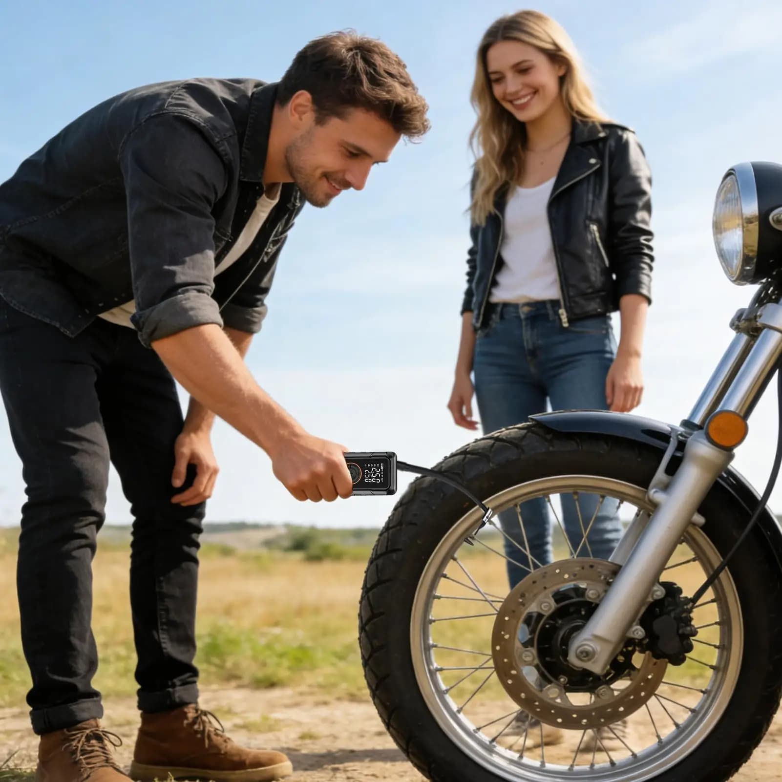 Compressore d'aria portatile per pneumatici auto con spegnimento automatico e luce LED, pompa per bici, gonfiatore per pneumatici auto, moto, SUV, camion