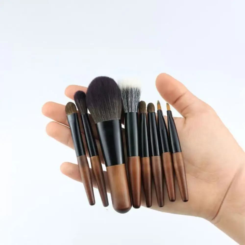 Set di 12 mini pennelli per labbra e trucco con scatola portaoggetti, set di pennelli in legno per correttore, strumenti cosmetici in pelliccia sintetica, kit per trucco occhi e bellezza