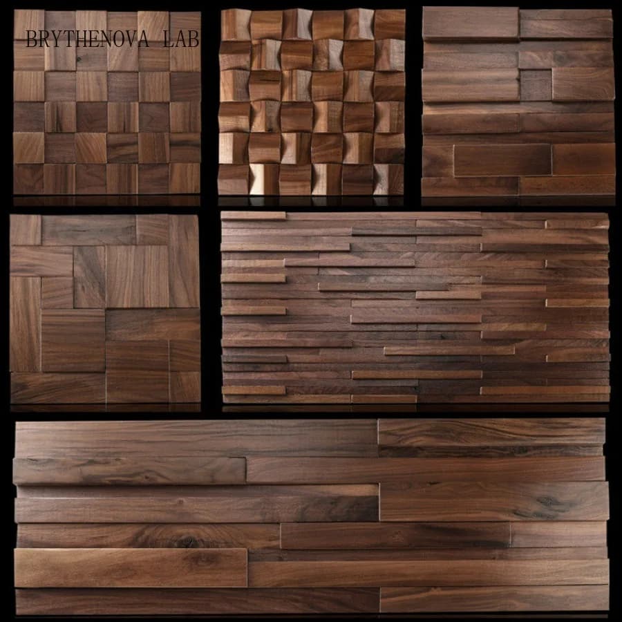 Natural Black Walnut Wood Wall Panel 3D Acoustic Diffuser Panel Wood Solid Mosaic Tiles for Home Office Bedroom Retro Wall Decor