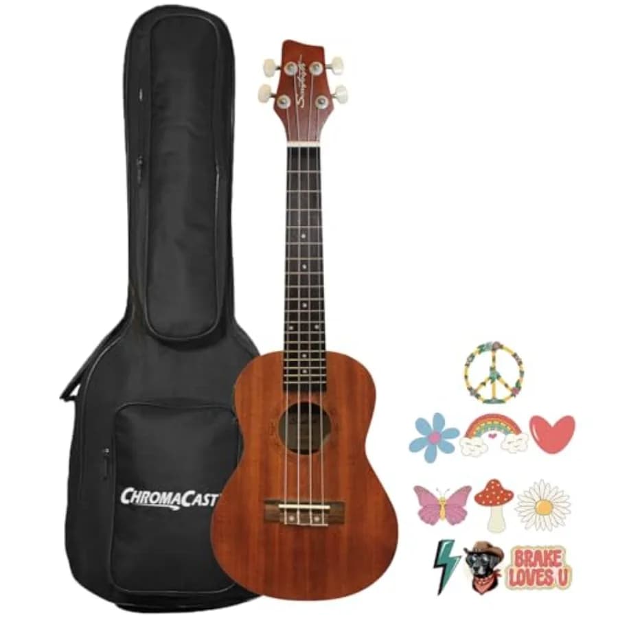 Mahogany Concert Electric Ukulele for live performance, mahogany body, natural finish, Fishman KUL-101 preamp with built-in tun